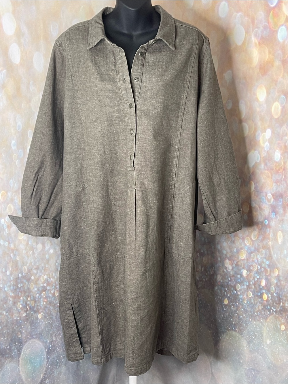 Poetry NWT Hemp Organic Cotton Long Sleeve Dress Olive Green Size US 14